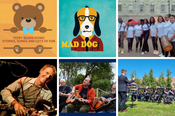 A collage of the performers and entertainment at the Richmond Barracks Harvest Fair