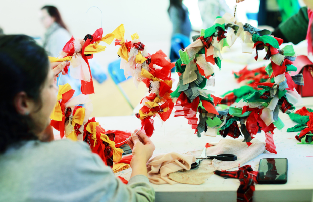 Colourful Christmas wreaths made at the Richmond Barracks Christmas Fair workshops